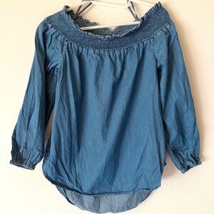 MICHAEL Michael Kors S Stonewashed Blue Denim Chambray Off-the-Shoulder Top